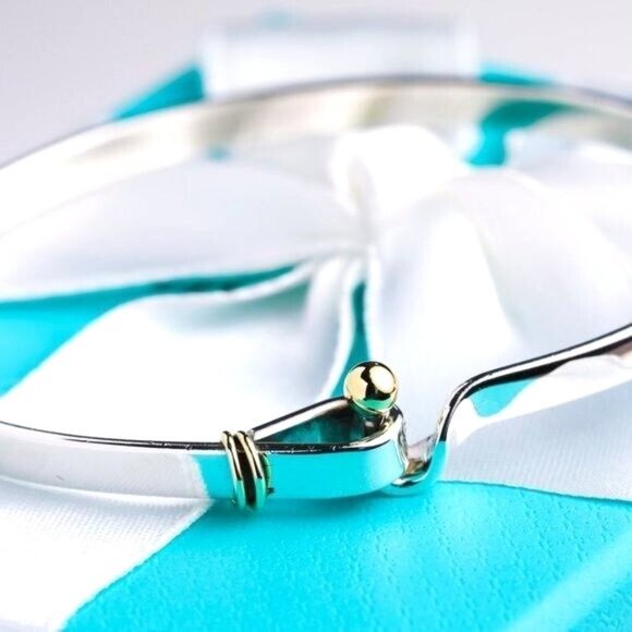 Tiffany & Co. Bracelet Vintage Hook & Eye Bangle 18K Gold & Sterling Silver 7” - Picture 2 of 10